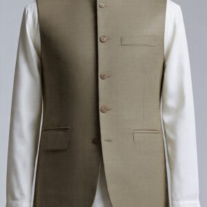 COATLUXE Khaki Linen Bandi Waistcoat for Men