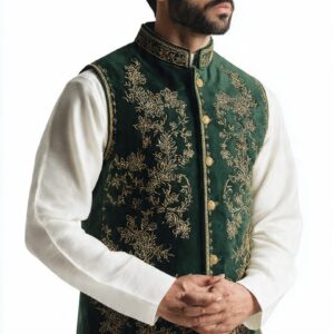 Premium Green Embroidered Waistcoat Designs for Men