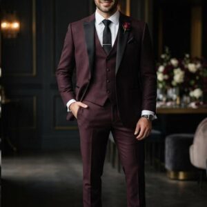 Men's Burgundy 3 Piece Suit
