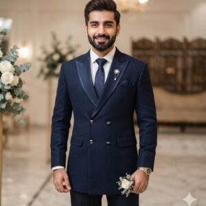 Navy blue double breasted formal coat 2026 for men